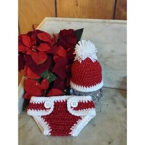 crochet hat diaper cover Santa Valentines photoshoot prop Preemie Newborn
